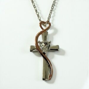 Brilliance Swarovski Crystal Faith Two-Tone Heart Cross Necklace